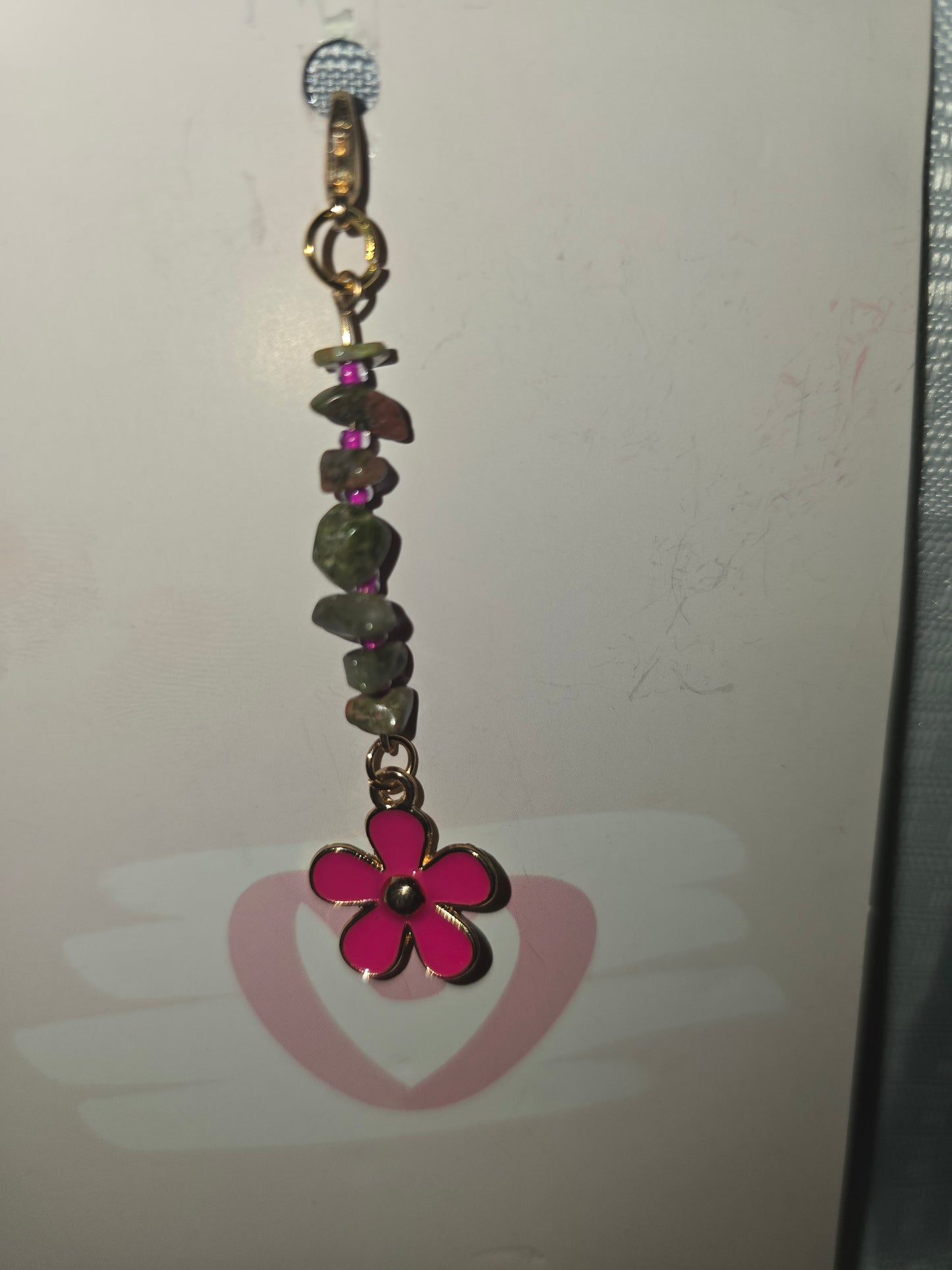 Unakite Pink Flower Hair Charm