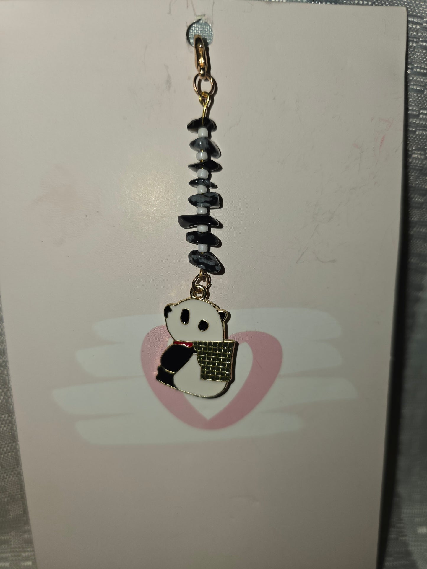 Snowflake Obsidian Panda Hair Charm