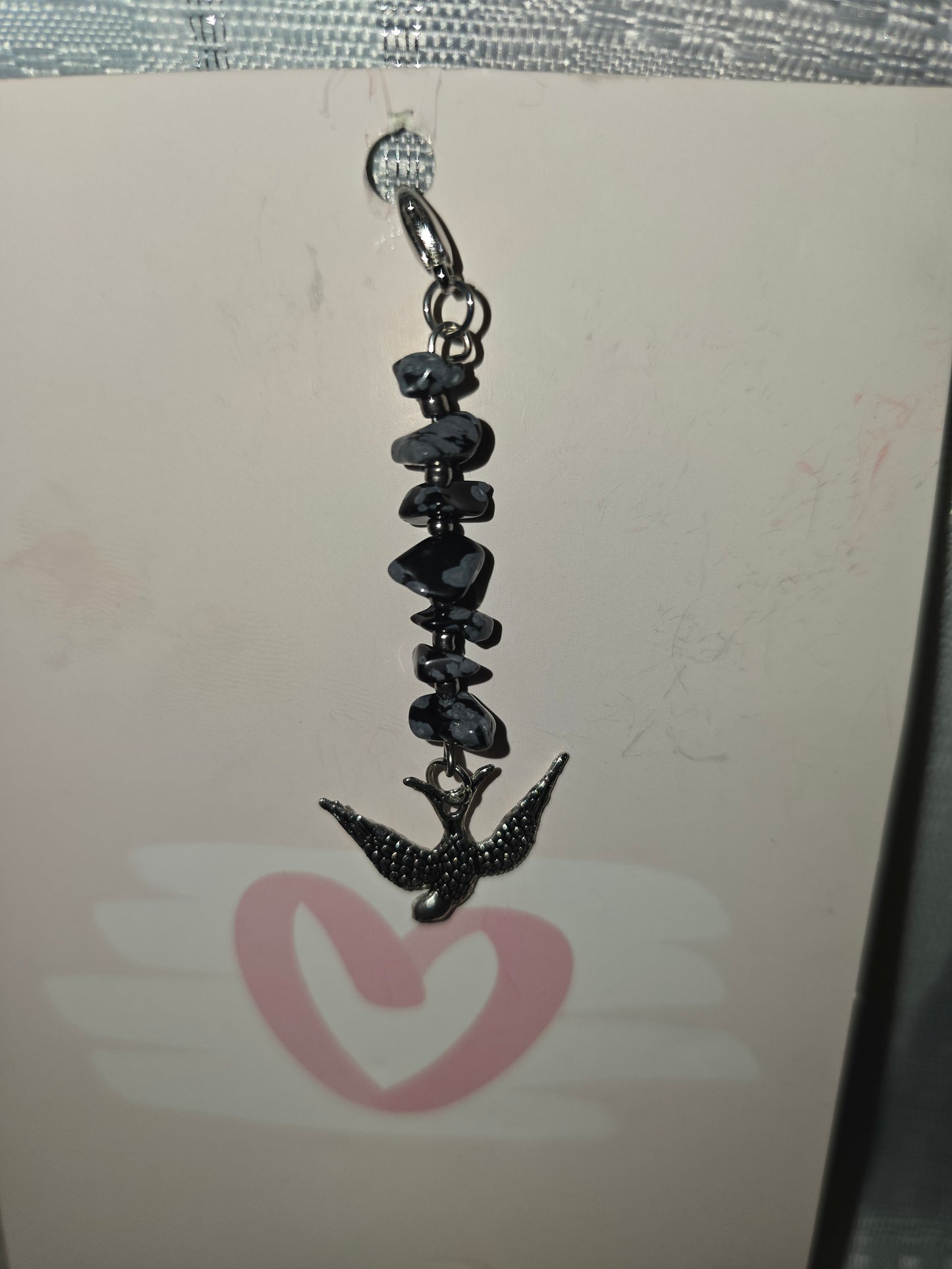 Snowflake Obsidian Bird Hair Charm