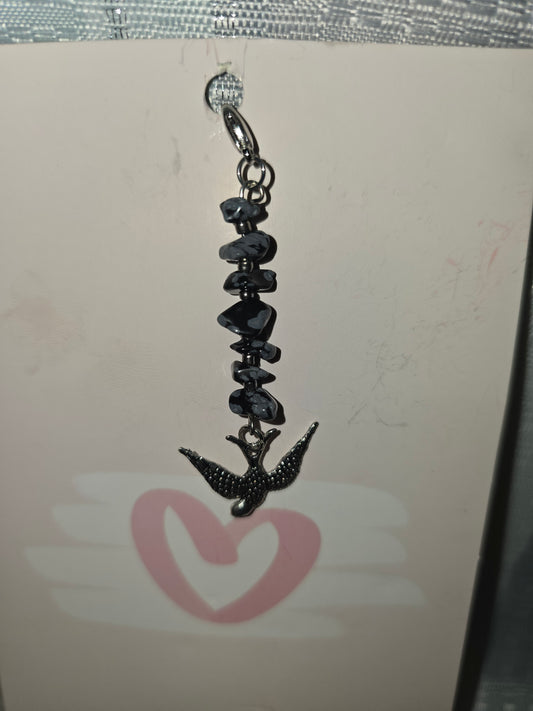 Snowflake Obsidian Bird Hair Charm