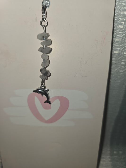 Tourmalated Quartz dolphin Hair Charm