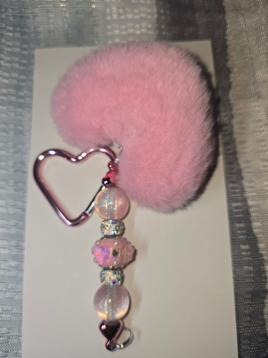 Pink Rose puff Heart Keychain