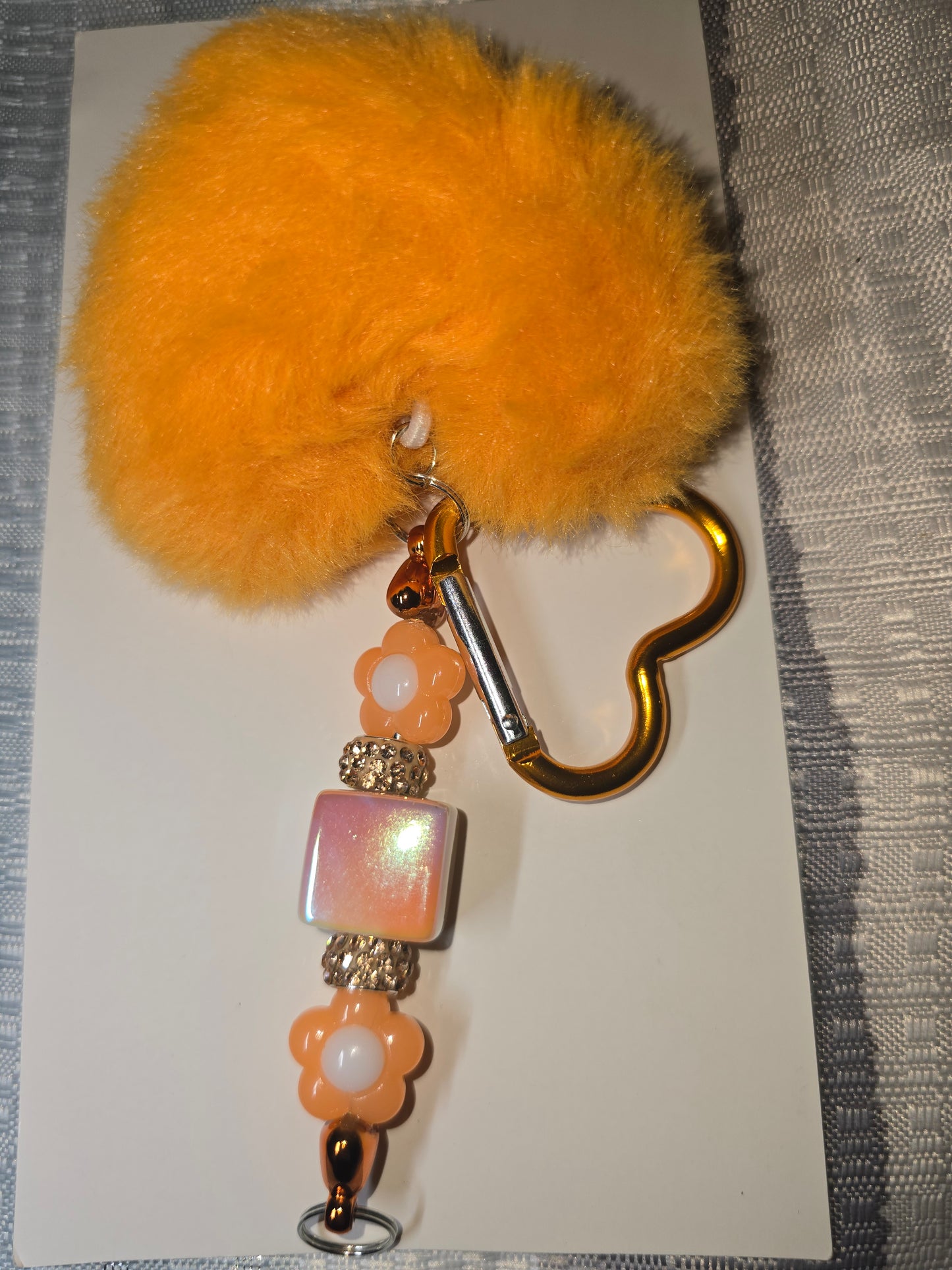 Orange Cube puff Heart Keychain